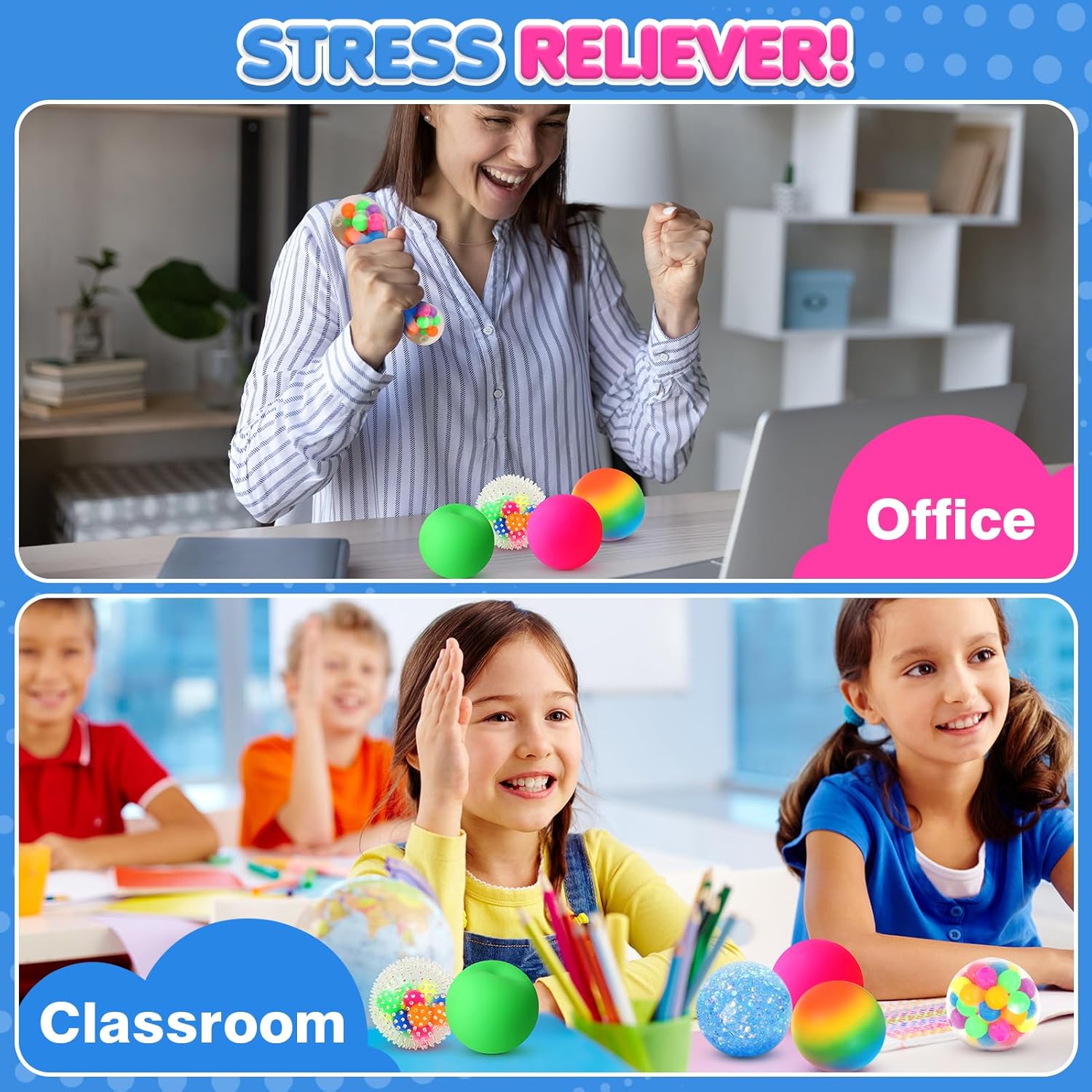 6 Set Squishy Sensory Stress Squeezing Balls for Adults | Sensory Calming Tool to Relieve Nervousness, Vent Mood and