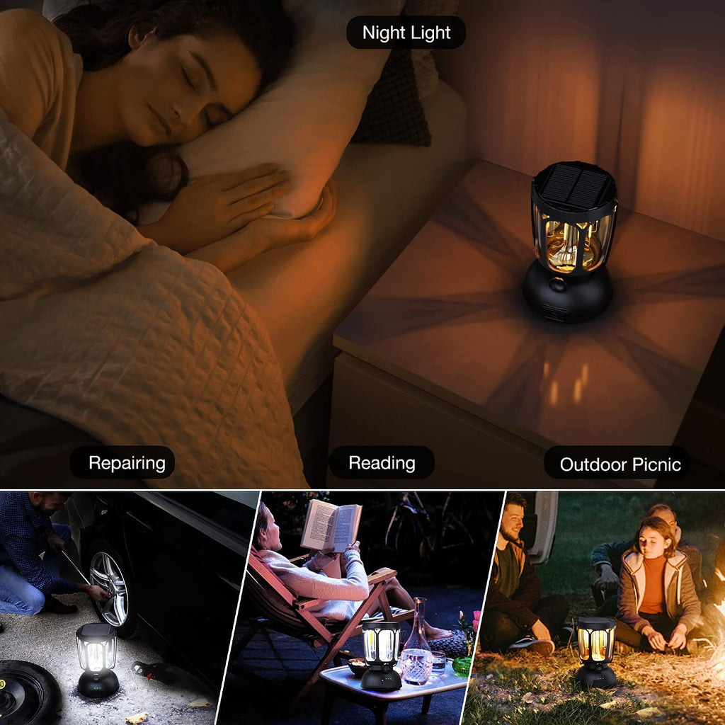 6000 LED Camping Lantern Rechargeable, 650LM Hand Crank Solar Camping Light, Portable Battery Powered Lantern for
