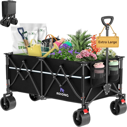 Collapsible Wagon Cart with Wheels Foldable - Folding Utility Heavy Duty Wagons Carts for Grocery Sports Garden
