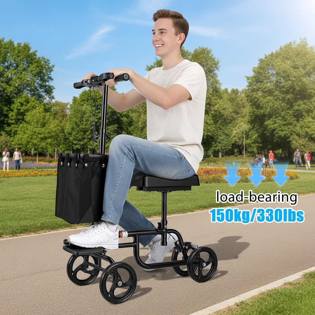Knee Scooter for Adults, Foldable Knee Walker with Bag, Crutch Alternative