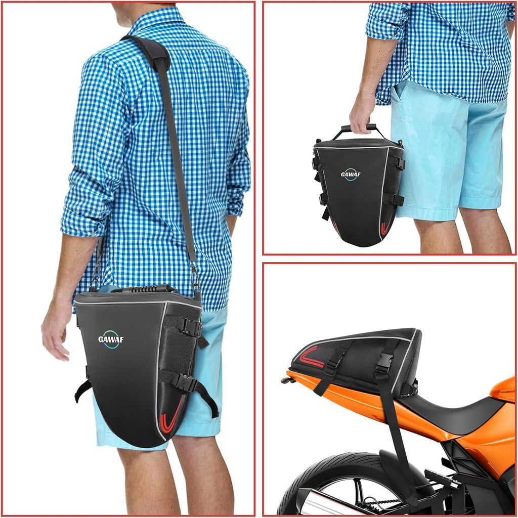 Motorcycle Tail Bag, Upgrade 15L Waterproof Sports Motorbike Rear Seat Bag with Shoulder Strap, Motorcycle Tank Bag