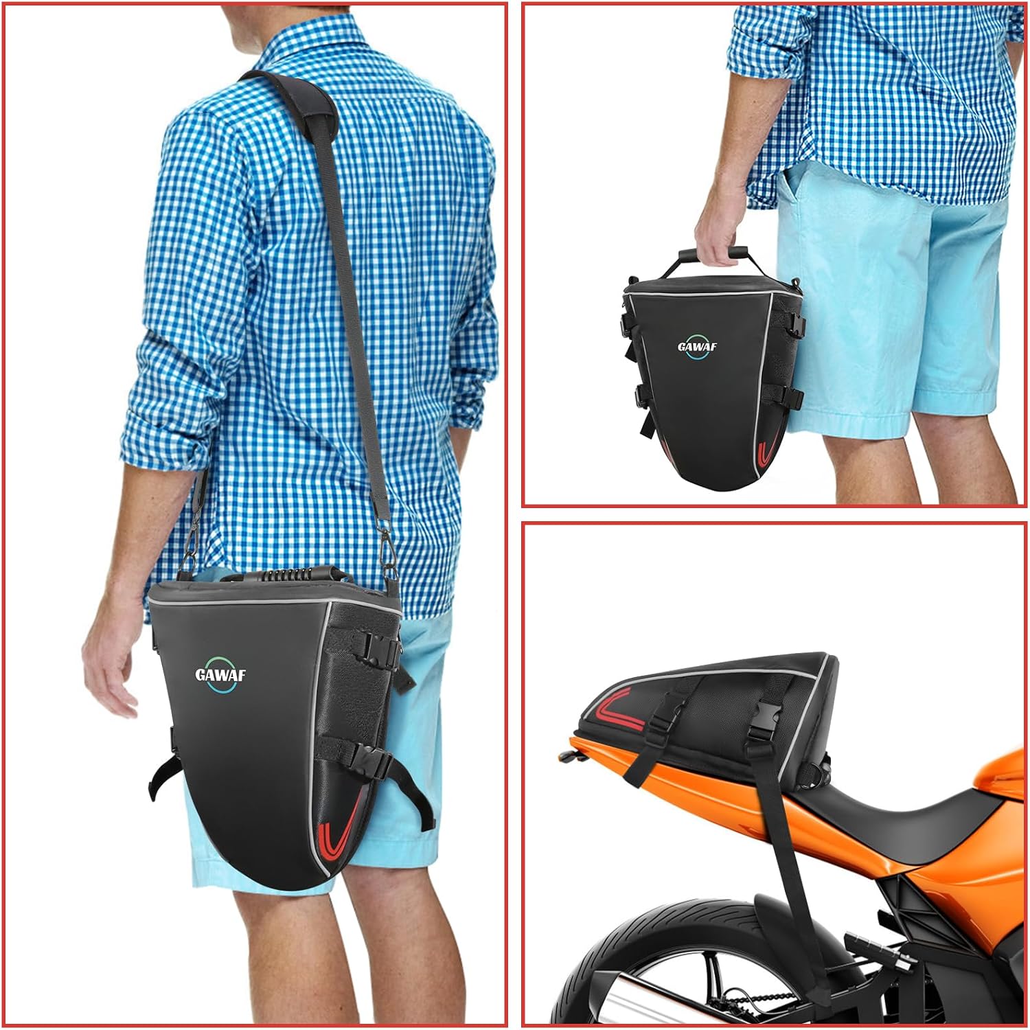 Motorcycle Tail Bag, Upgrade 15L Waterproof Sports Motorbike Rear Seat Bag with Shoulder Strap, Motorcycle Tank Bag