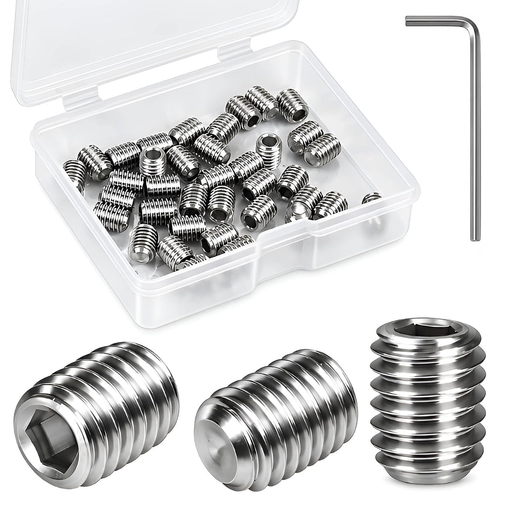 30Pcs #10-32 x 1/4" Set Screws, Hex Socket Grub Screws with Cup Point