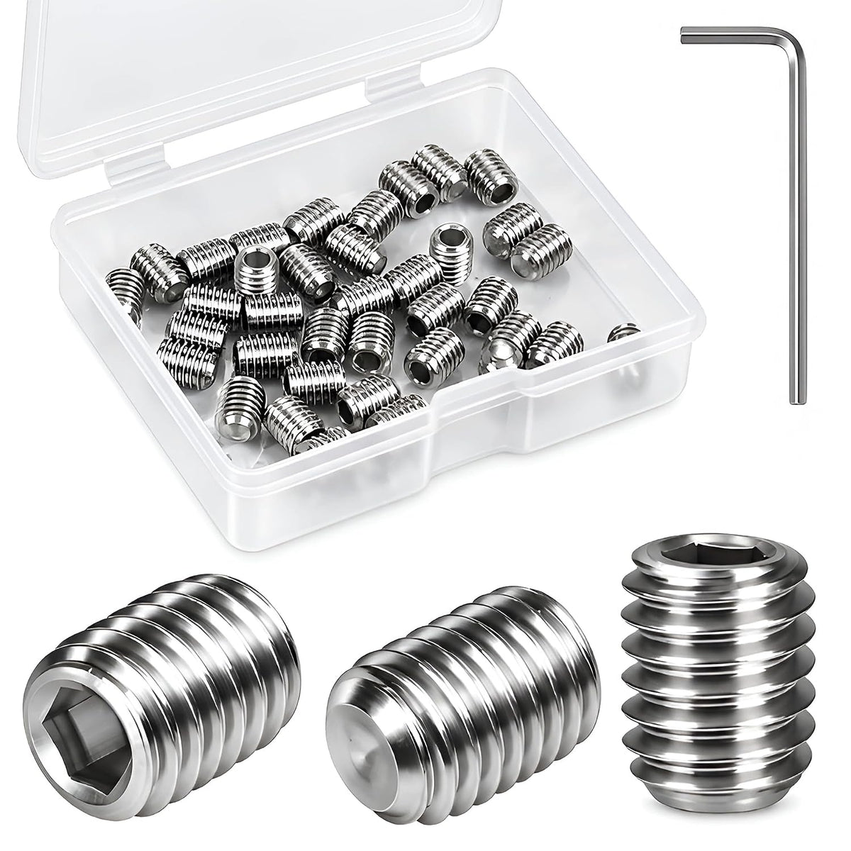30Pcs #10-32 x 1/4" Set Screws, Hex Socket Grub Screws with Cup Point