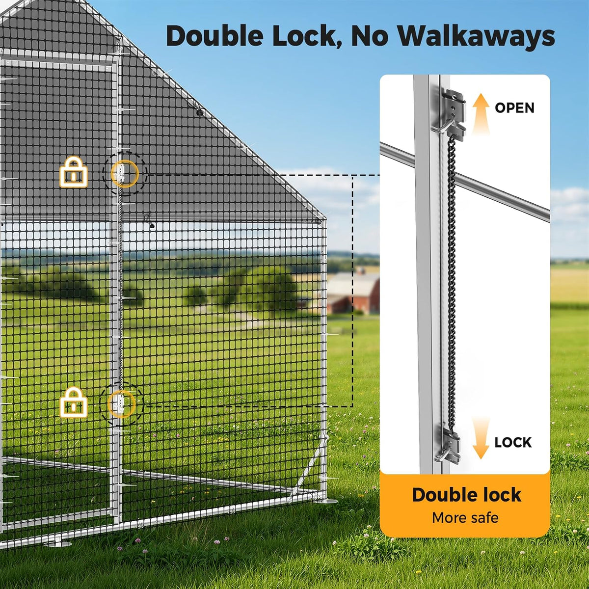 Walk in Chicken Coop, 13.1x9.8x6.6ft Chicken Run for Yard with Cover