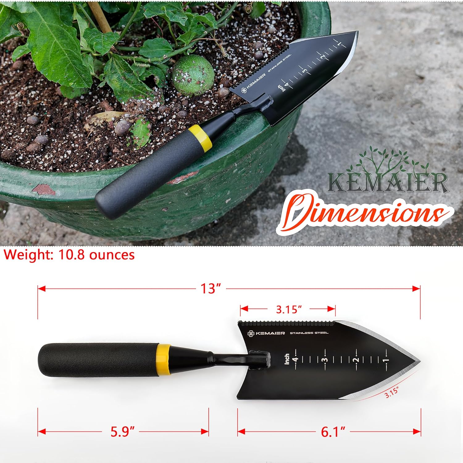 Garden Tool Set - Featuring a Heavy-Duty Stainless Steel Hand Cultivator, Transplant Shovel, Trowel, Crack Weeder