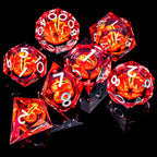 RPG Resin Dice Gazes Eye Dice Silver Red Liquid Core Flaming RPG Sharp Edged Dice Set with Gift Box, Polyhedral D and
