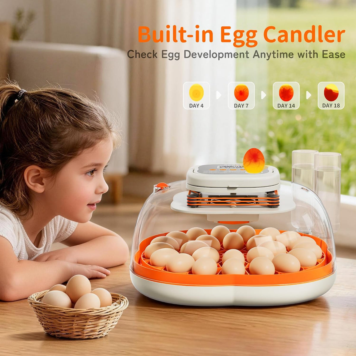 Egg Incubators for Hatching Eggs, Temperature and Humidity Control, Automatic Egg Turning, Egg Candler, External