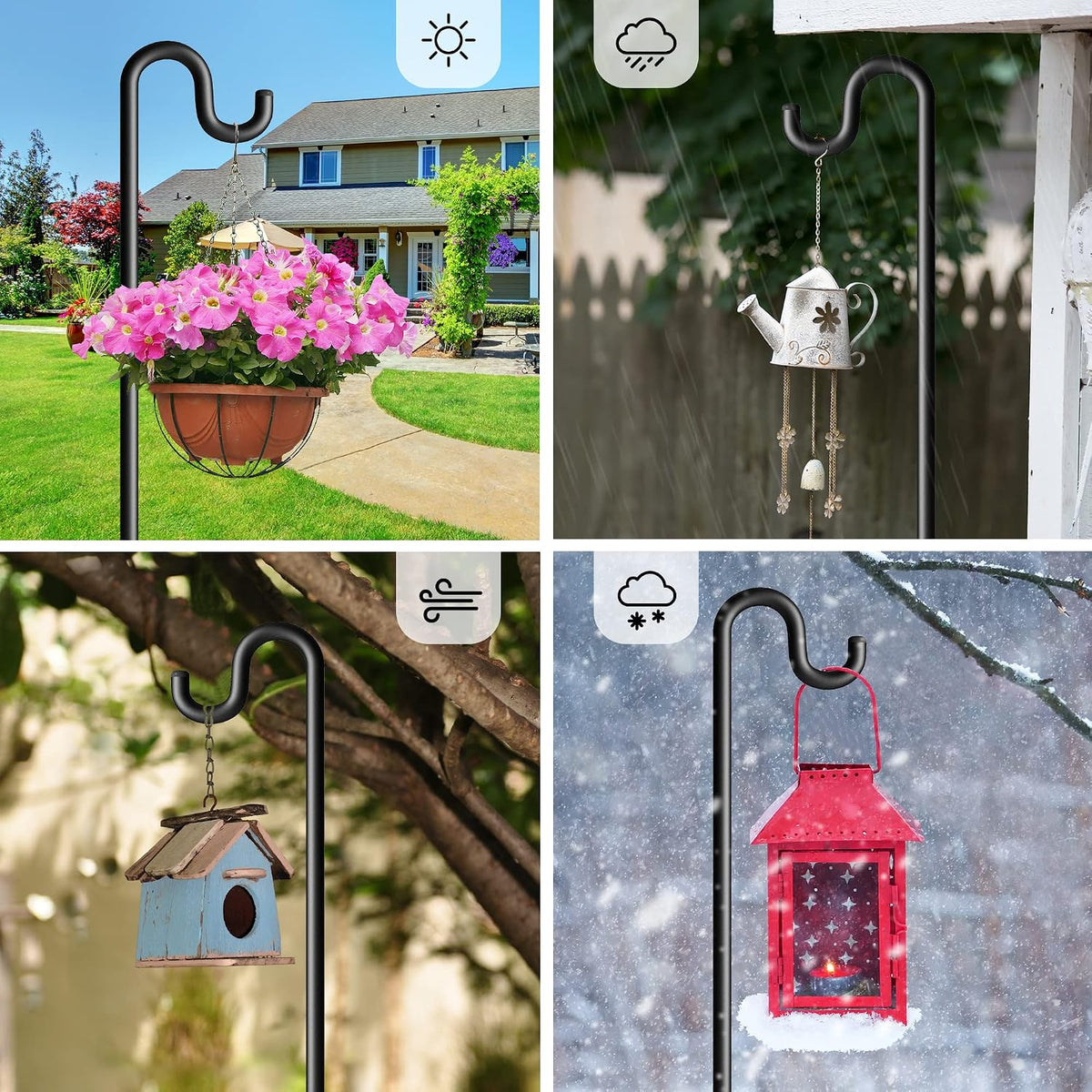 76" Shepherds Hooks for Outdoor, Extra Thick Bird Feeder Pole with 5 Prong Base, Adjustable Shepards Hook for Garden