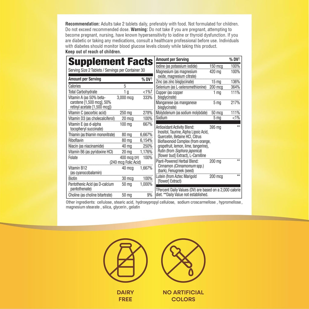 Completia Diabetic Multivitamin, Provides Essential Nutrients, with Alpha Lipoic Acid, Cinnamon, Fenugreek, Taurine