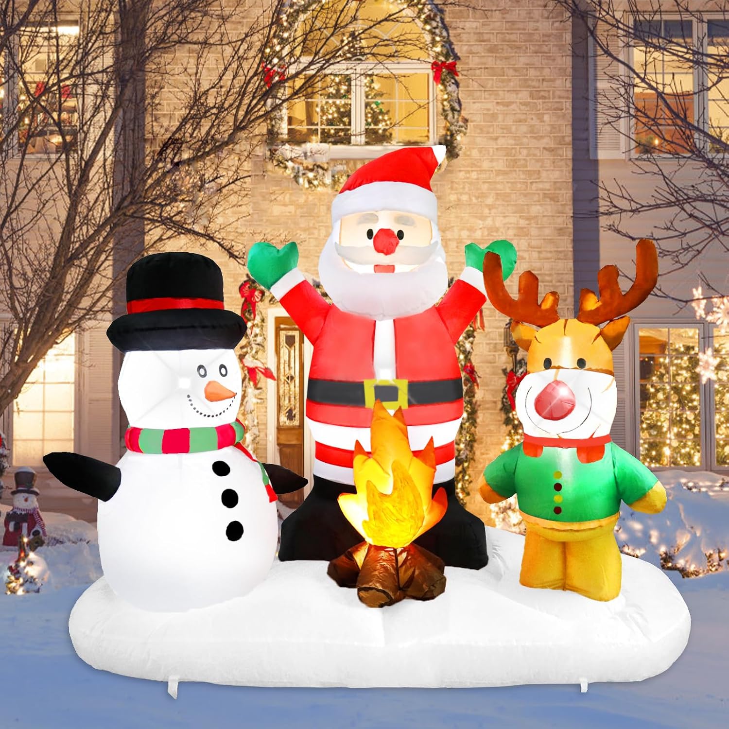 5Ft Christmas Inflatable Santa Claus Snowman Reindeer Campfire Inflatable Christmas Blows up Yard Decoration with