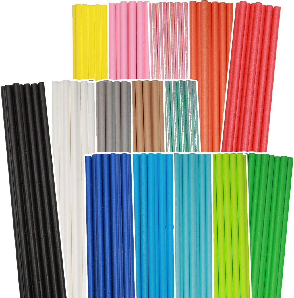 Rainbow Paper Straws - 150 Pack Disposable Straws in Bulk (15 Solid Colors) by qiqee
