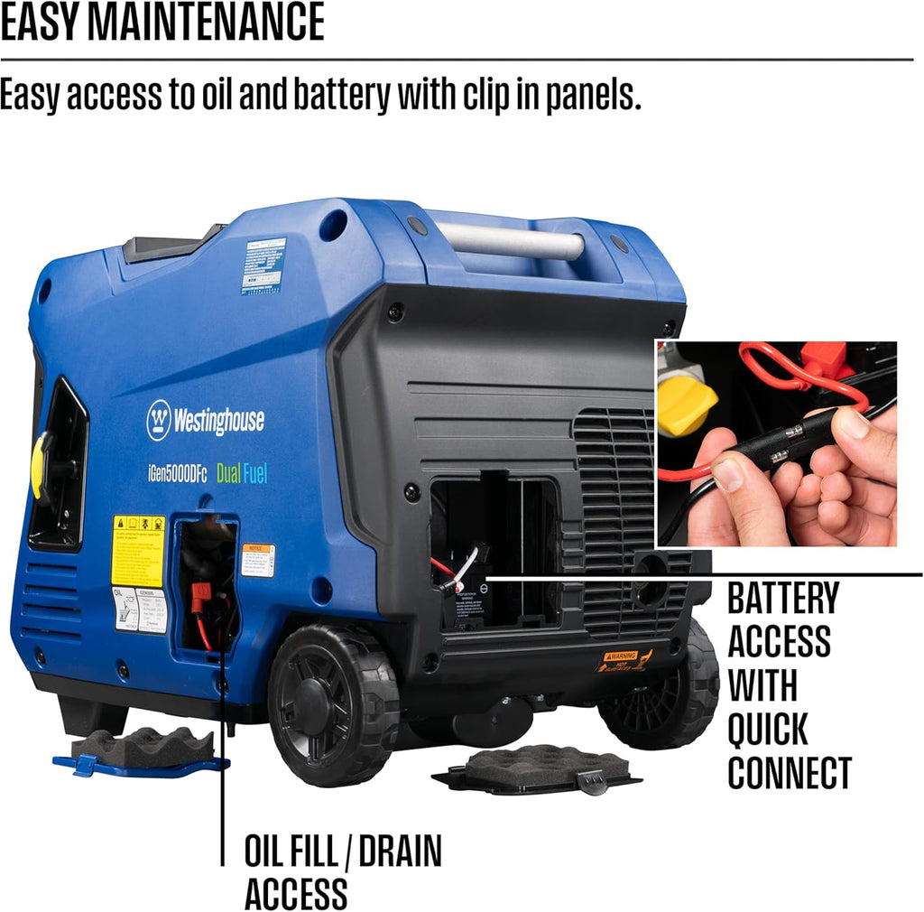 5000 Peak Watt Super Quiet Dual Fuel Portable Inverter Generator, Remote Electric Start, Gas & Propane Powered, RV