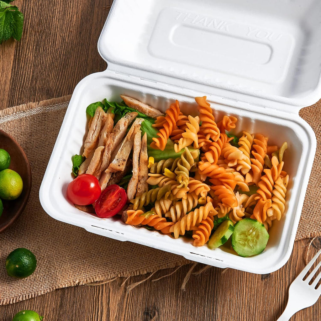 75 Pack Compostable Clamshell Take Out Food Containers, 9x6 inch