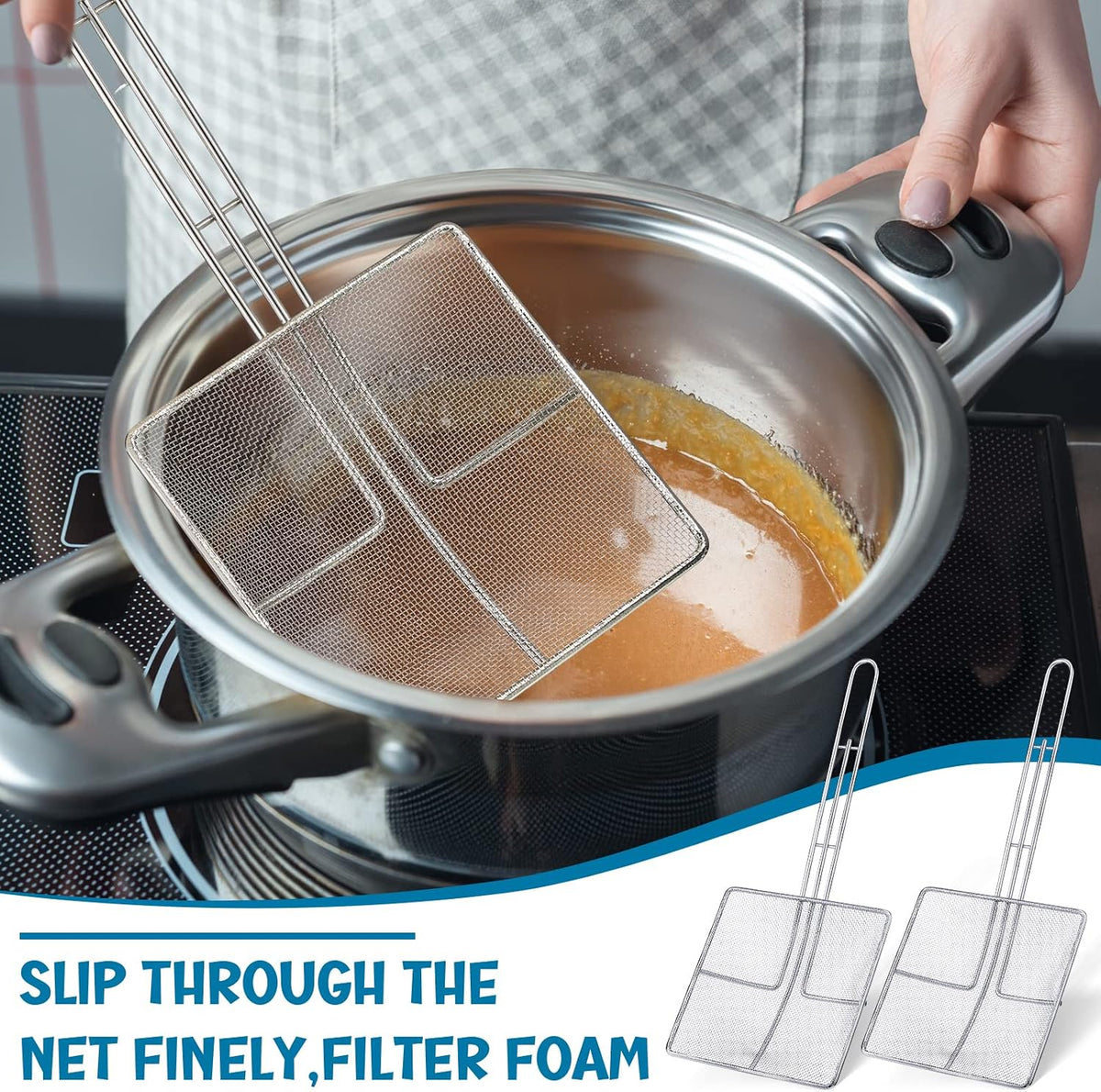 2 Pcs Square Fine Mesh Skimmer Spider Strainer, 6.7 x 6.7 Inch