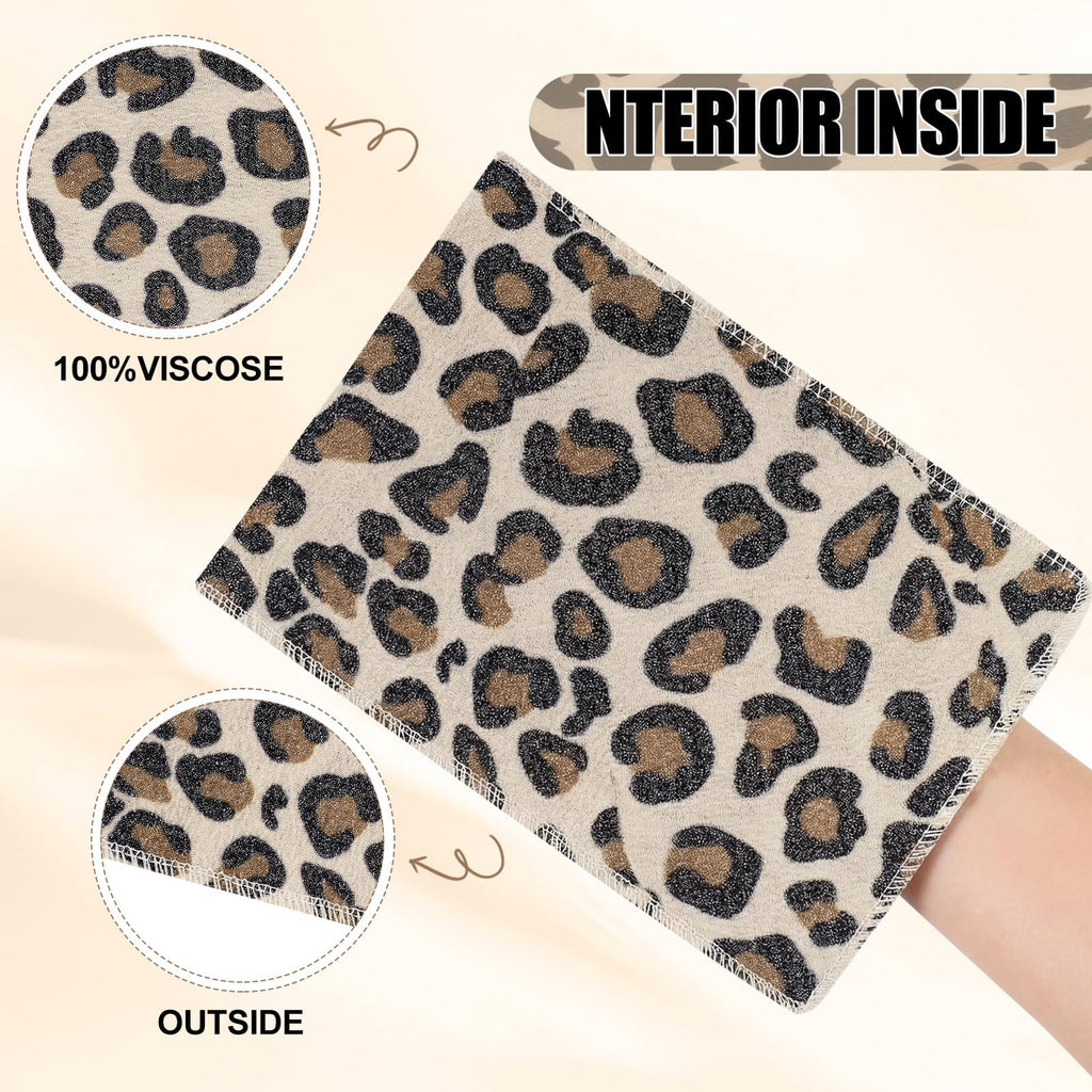 12 Pack Korean Exfoliating Mitts, Body Scrub, 8 x 5.5 in, Leopard