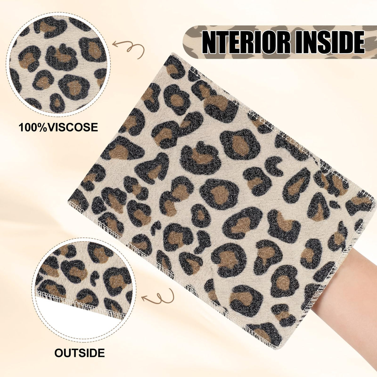 12 Pack Korean Exfoliating Mitts, Body Scrub, 8 x 5.5 in, Leopard