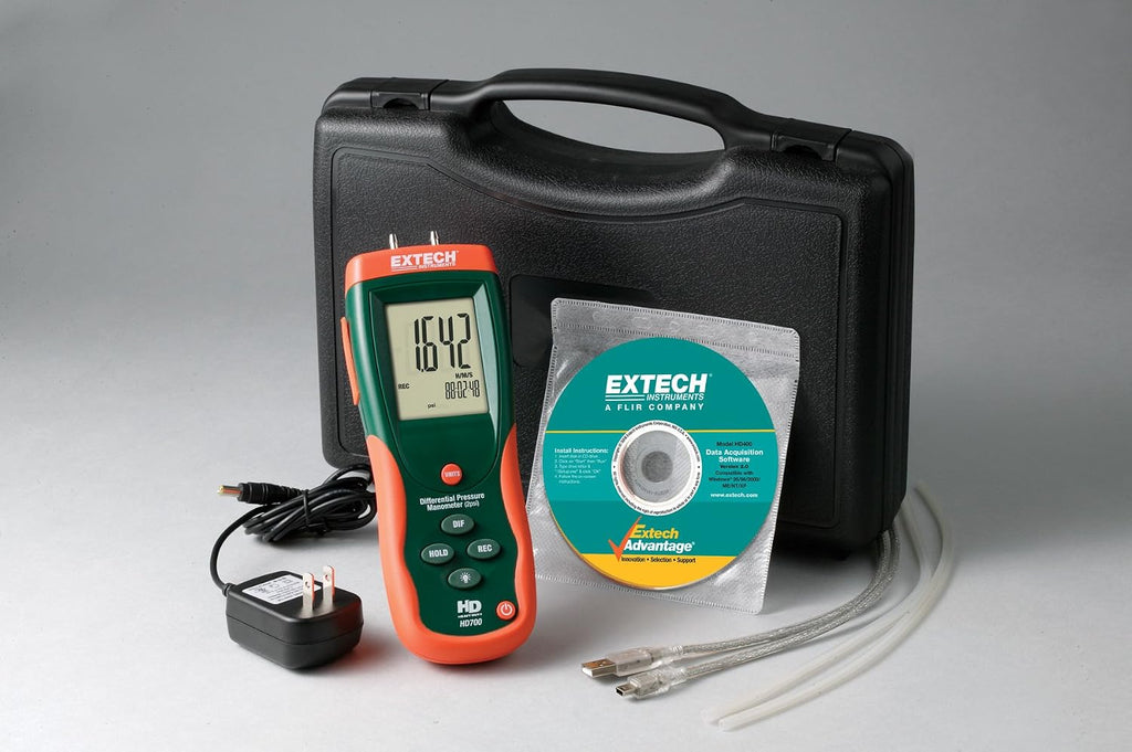 Extech HD700 Differential Pressure Manometer, +/-2 psi, 11 Units, USB
