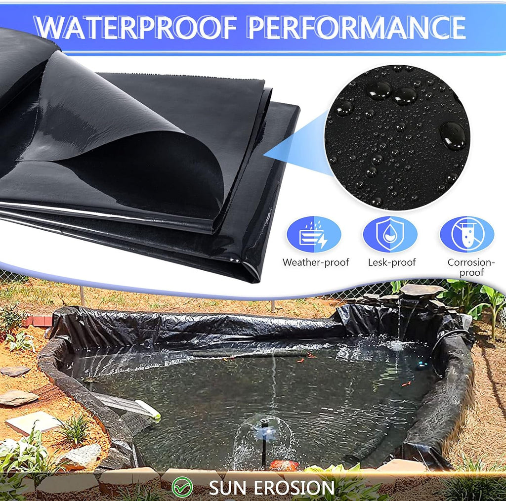 Pond Liner 10 x 13 Ft, 20 Mil HDPE UV Resistant Preformed Pond Liner Easy Cutting, Underlayment for Fountain