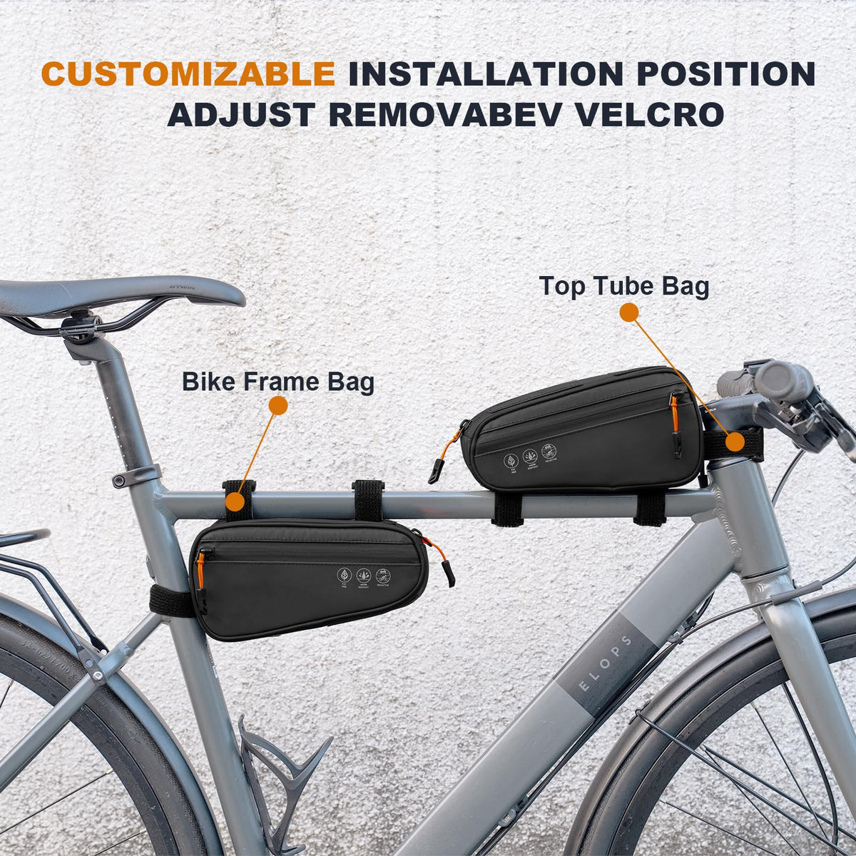 Bike Frame Bag, Waterproof Storage Pouch with Side Pockets
