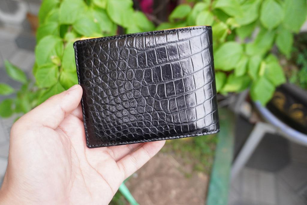 Genuine Mens Alligator Leather Double Sides Bifold Wallet Passcase Crocodile Horn Extra Capacity Bifold Wallet