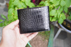 Genuine Mens Alligator Leather Double Sides Bifold Wallet Passcase Crocodile Horn Extra Capacity Bifold Wallet