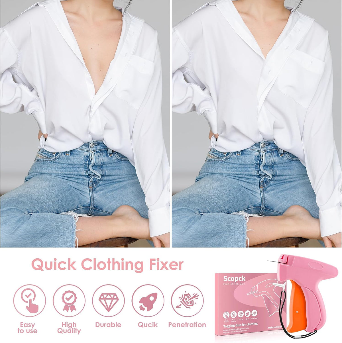 Stitch Gun for Clothes - Handheld Stitch Gun Quick Clothing Fixer - Tagging Gun - Includes 6 Needle, 1000 Black