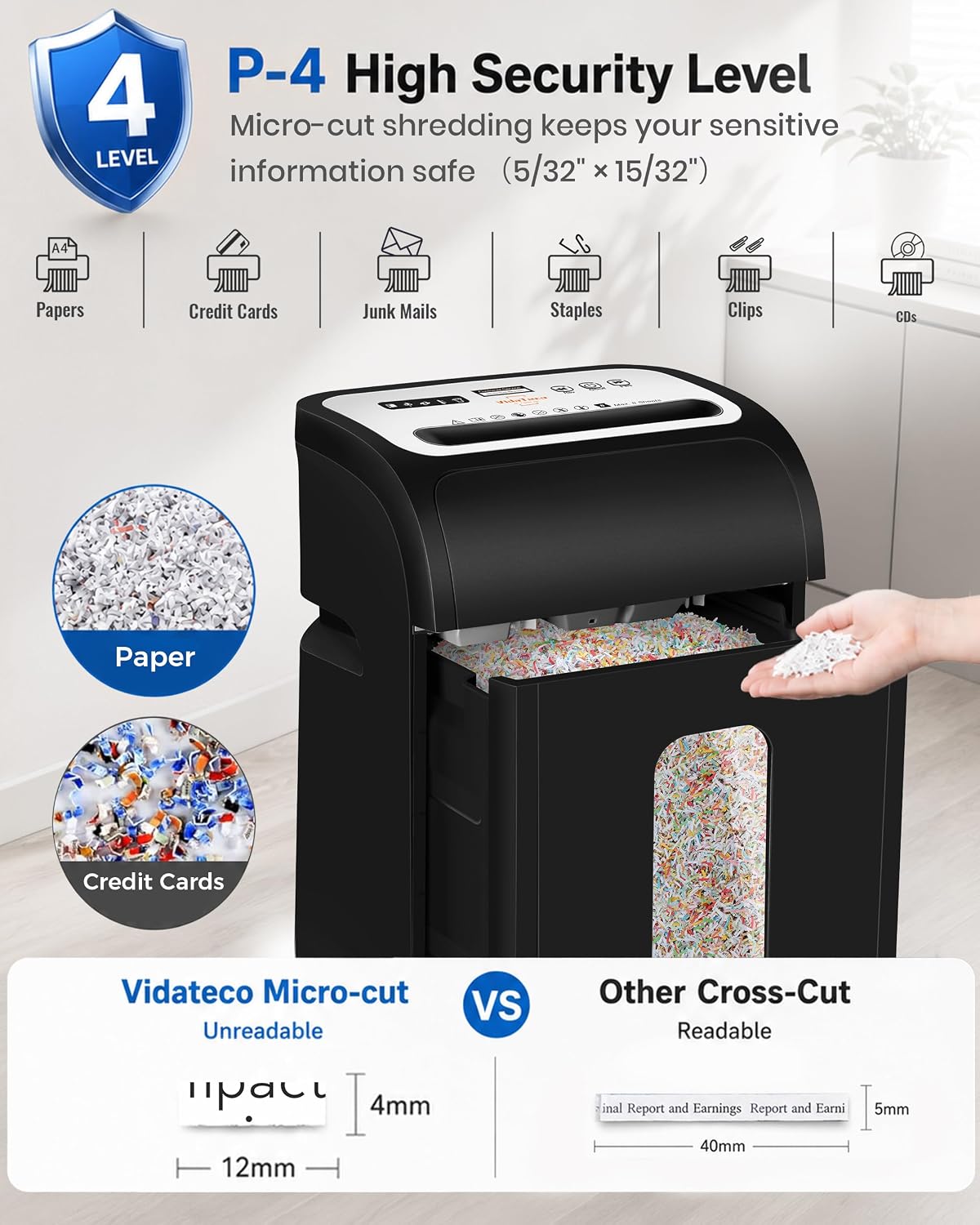 14-Sheet Micro Cut Paper Shredder for Home Office Heavy Duty | Auto-Reverse Anti-Jam, 60-Min Runtime P-4 Security