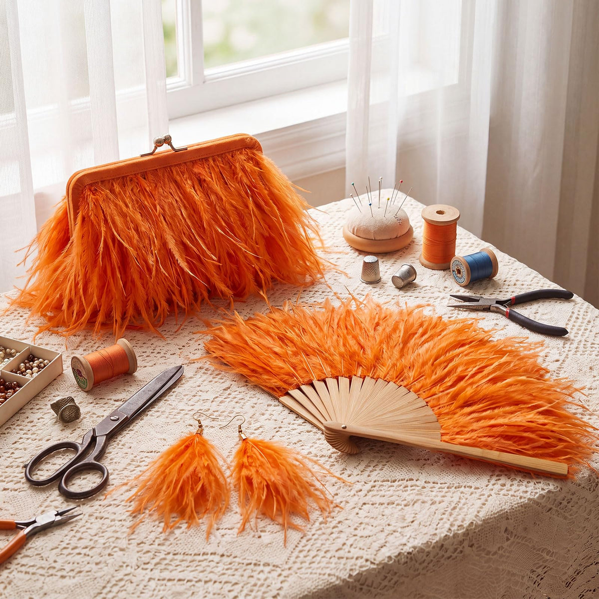 10 Yards Ostrich Feathers Trims 3-4 Inch Feathers Fringe, Orange
