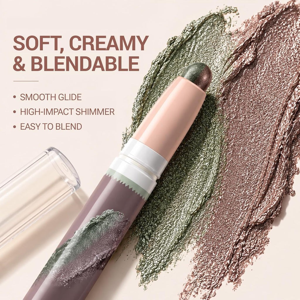 Eyeshadow Stick.Two Tone Glitter Eyeshadow Stick.Earthy Sage