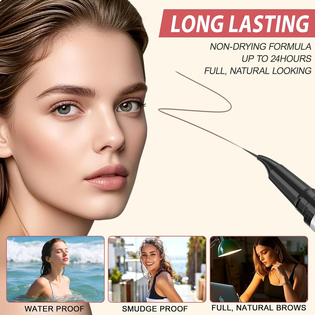 Waterproof Eyebrow Pen Kit, Pomade Eyeliner & Brush, Dark Brown