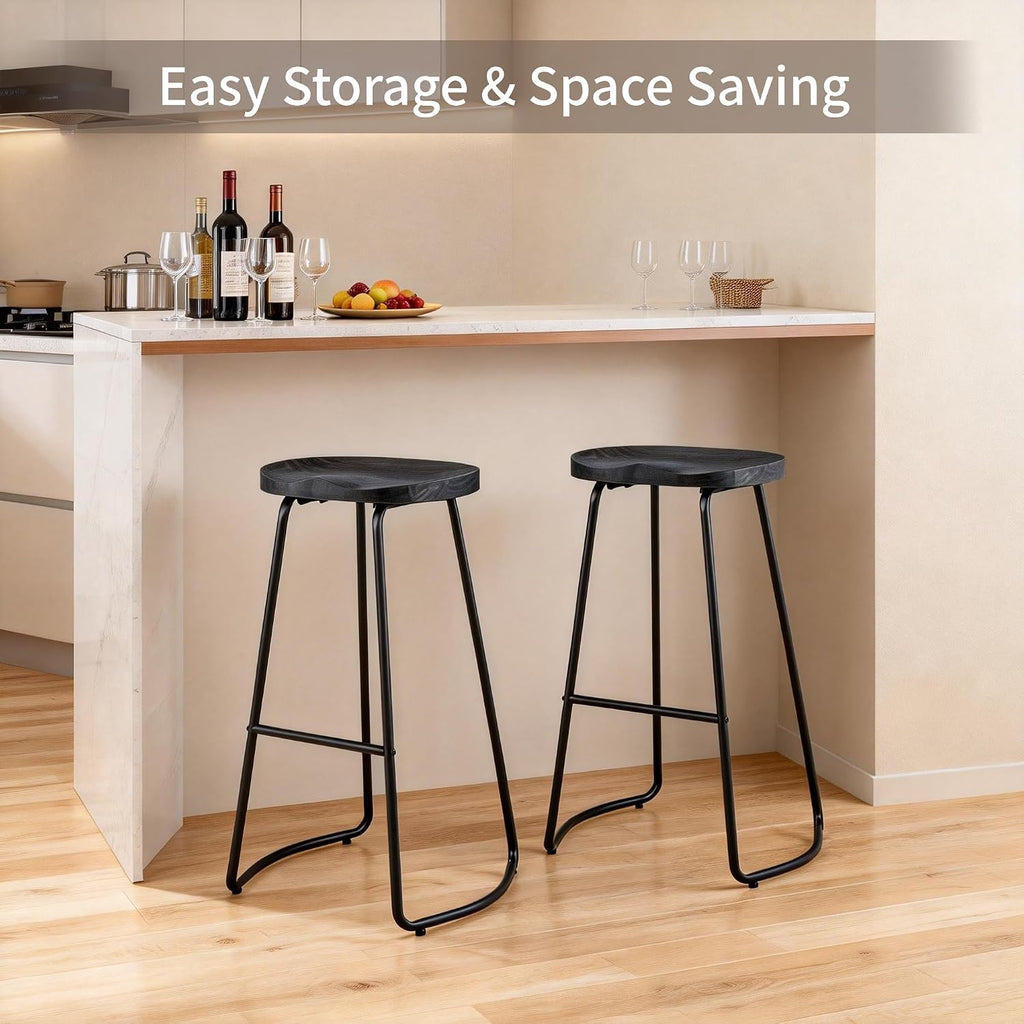 30 Inch Backless Bar Stools Set of 2, Wood Barstools for Home Bar
