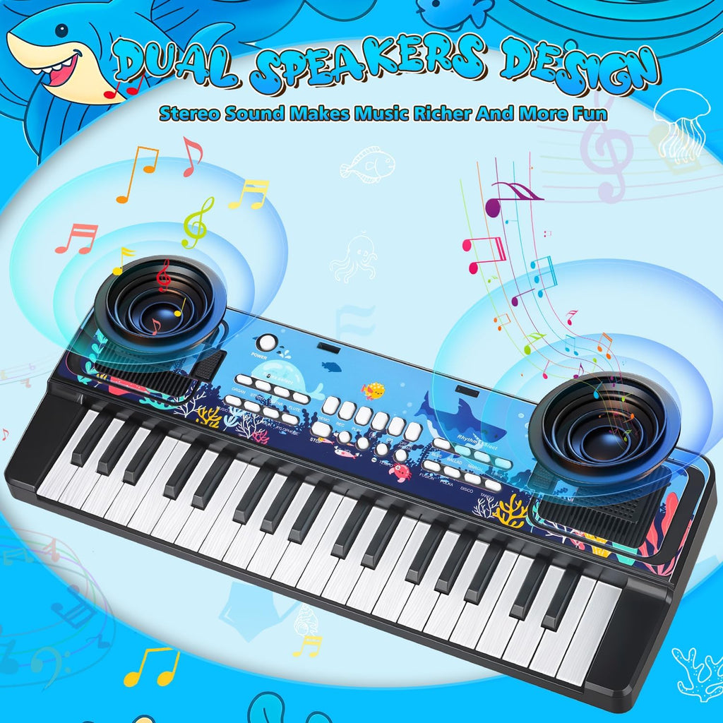 Upgraded 37 Keys Kids Piano Keyboard with Mic Music Stand for 3-6 - Black | Portable Musical Toys for Toddlers 3 4 5