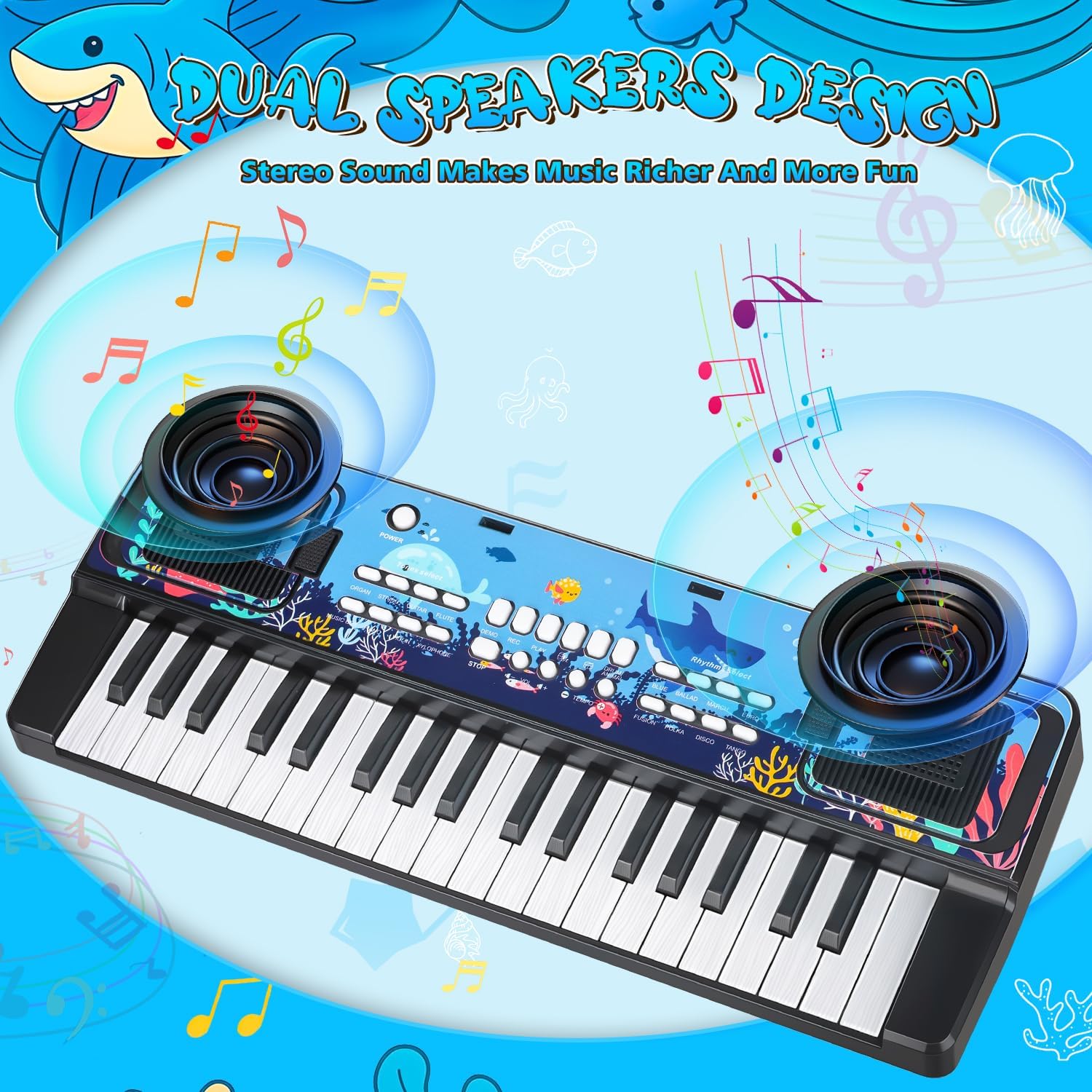 Upgraded 37 Keys Kids Piano Keyboard with Mic Music Stand for 3-6 - Black | Portable Musical Toys for Toddlers 3 4 5