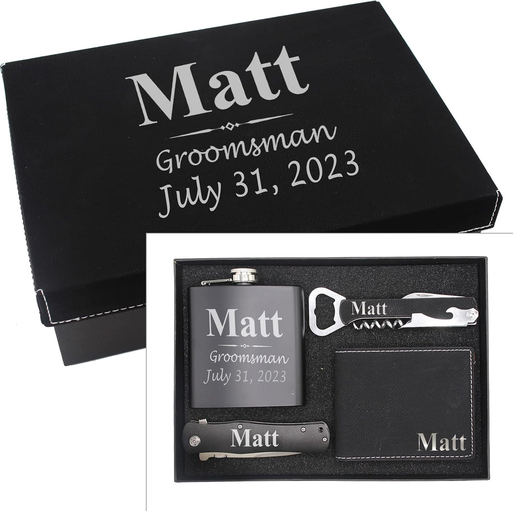 Custom Engraved and Personalized Groomsmen Box Set for Groomsman, Groom, Best Man - Monogrammed Wedding Party