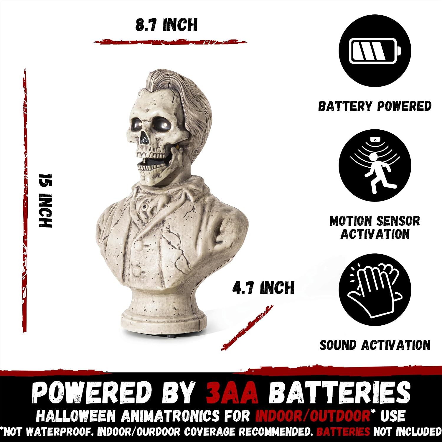 Halloween Animatronics Talking Stone Statue Decorations, Animated Props with Sound & Motion Activated, Mouth Moving