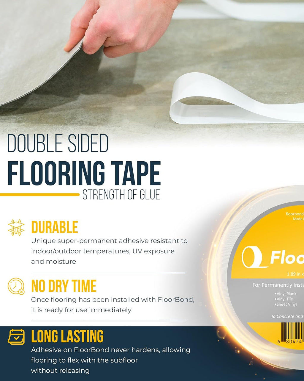 Double Sided Tape Heavy Duty Carpet Tape for Flexible and Vinyl Flooring, Carpet Tiles, Artificial Grass, Foam Gym