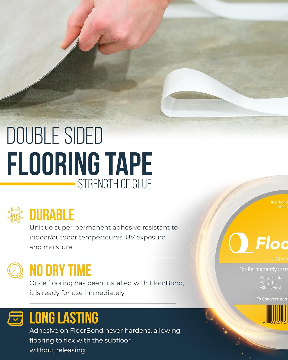 Double Sided Tape Heavy Duty Carpet Tape for Flexible and Vinyl Flooring, Carpet Tiles, Artificial Grass, Foam Gym
