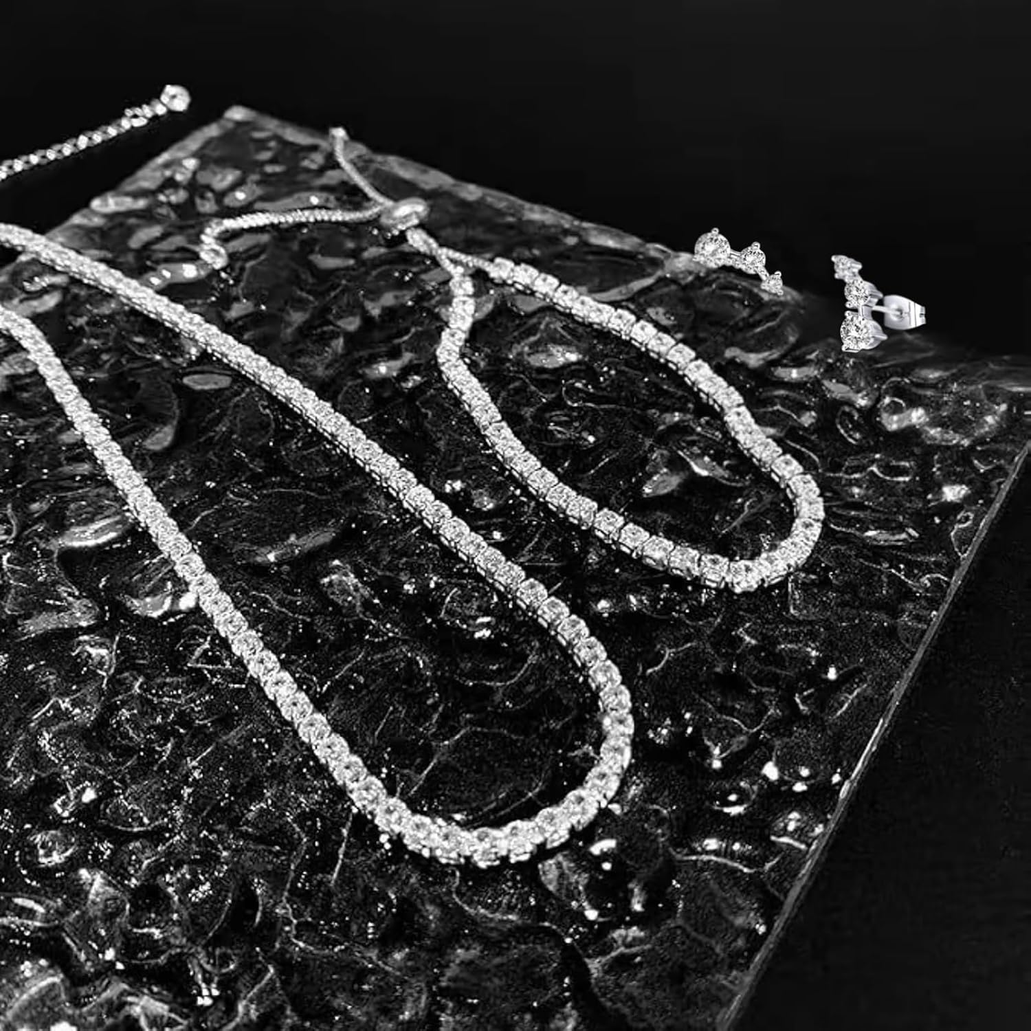 Crystal Wedding Jewelry Set, Silver Necklace Earrings Bracelet Crystal Bridal Wedding Jewelry Sets for Brides