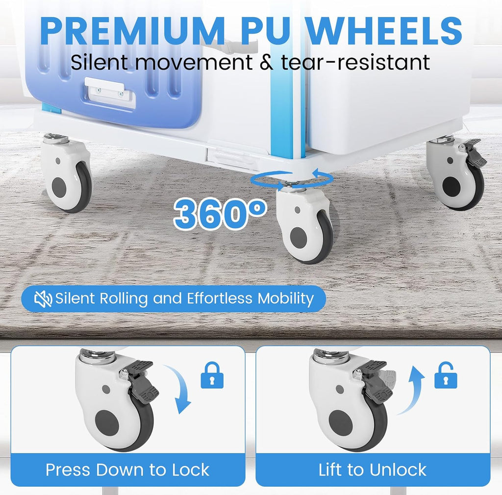 5-Tier Medical Cart, Hospital Emergency Rolling Crash Carts with Adjustable IV Pole, Silent Casters, Trash Bin & O2