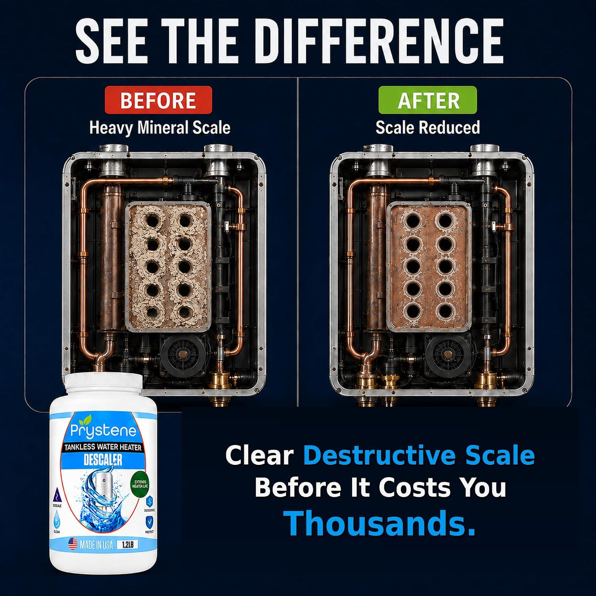 Tankless Water Heater Descaler - Professional Powder Cleaner (1.2 lbs) - Removes Limescale & Restores Efficiency