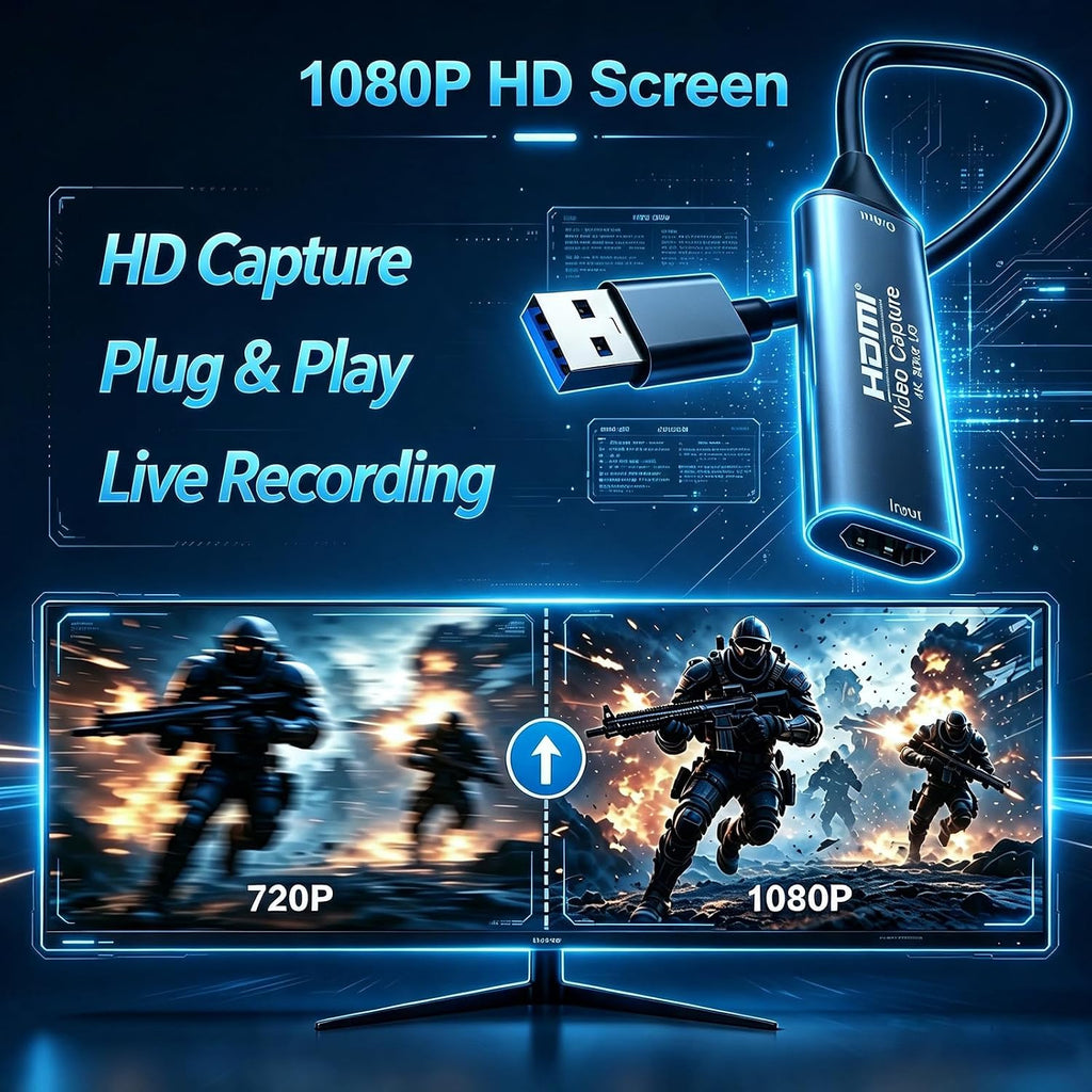 4K 30FPS HDMI Video Capture Card, HDMI to USB 3.0 Cam Link Game Audio Adapter, Low‑Latency Driver‑Free 1080P@60Hz