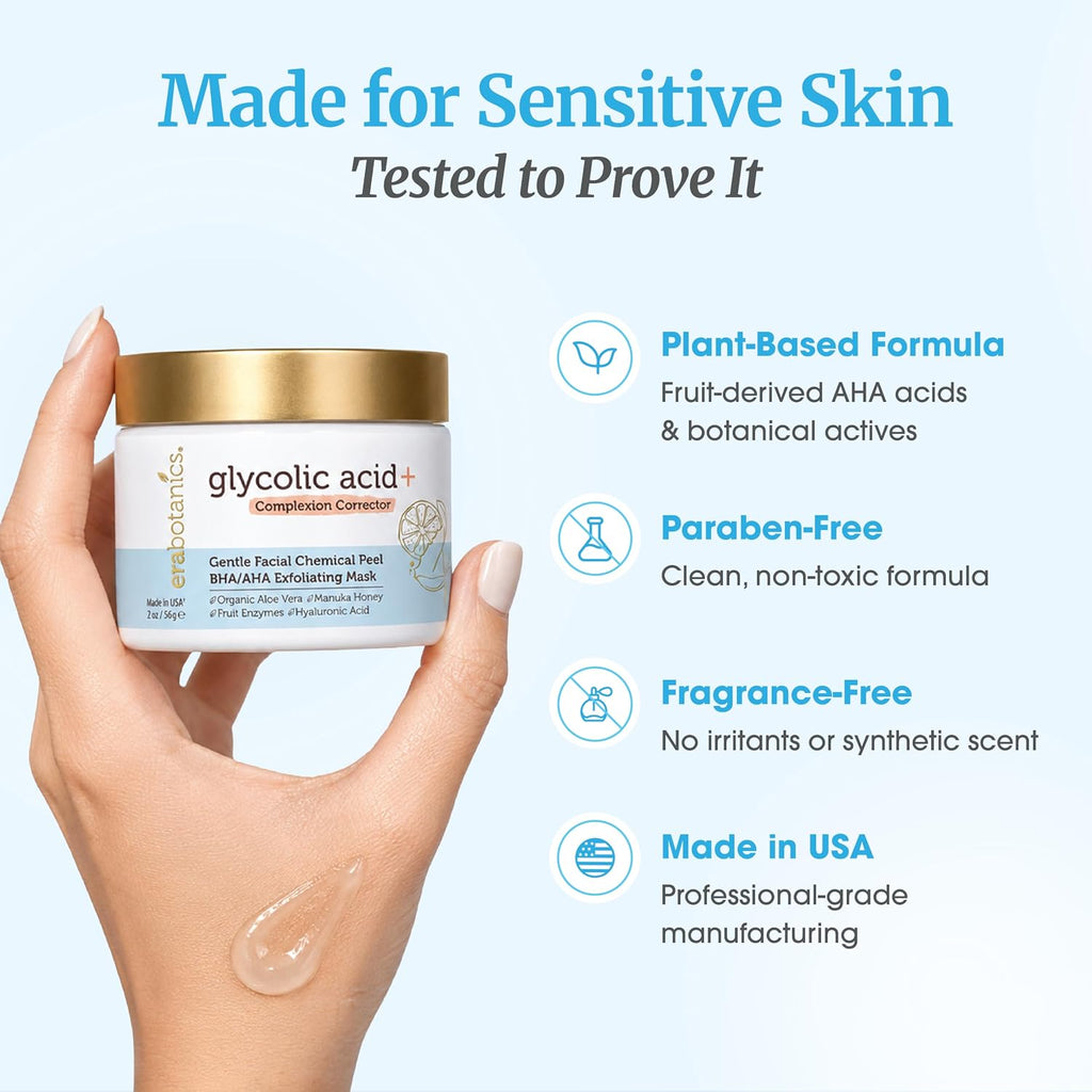 Glycolic Acid Chemical Peel for Face - Gentle AHA BHA Exfoliant Mask | At-Home Face Exfoliator - Lactic & Salicylic