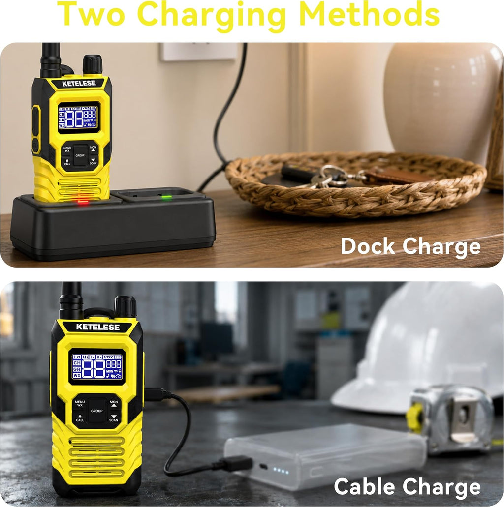 T4 Walkie Talkie 22 Channel with Speaker Mic, IP67 Waterproof Two Way Radio Set with Portable Bag, Earpiece, Charge