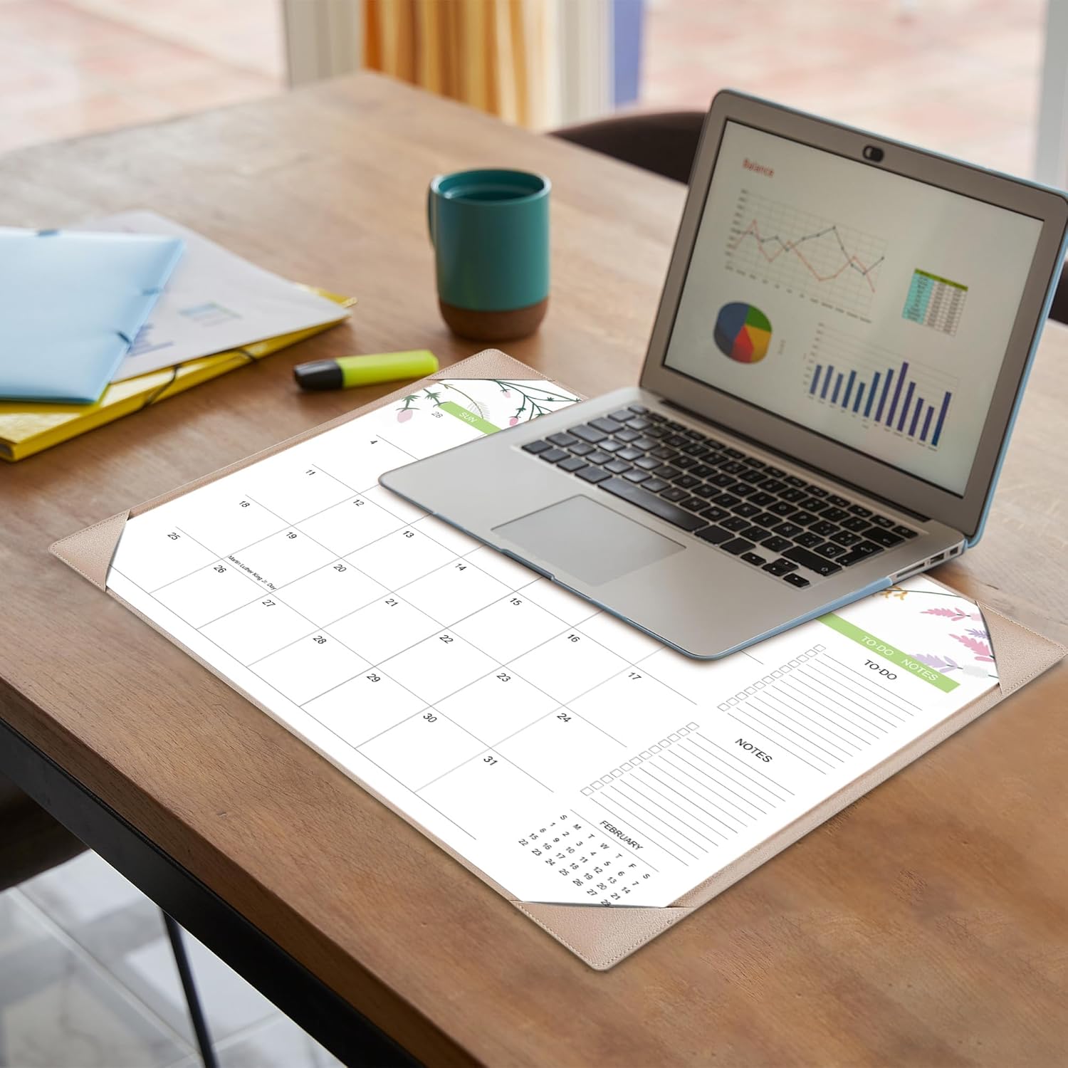 Desk Calendar 2026 with Desk Mat – 22" x 17" Large Desk Pad Calendar Runs from January 2026 to June 2027, Floral