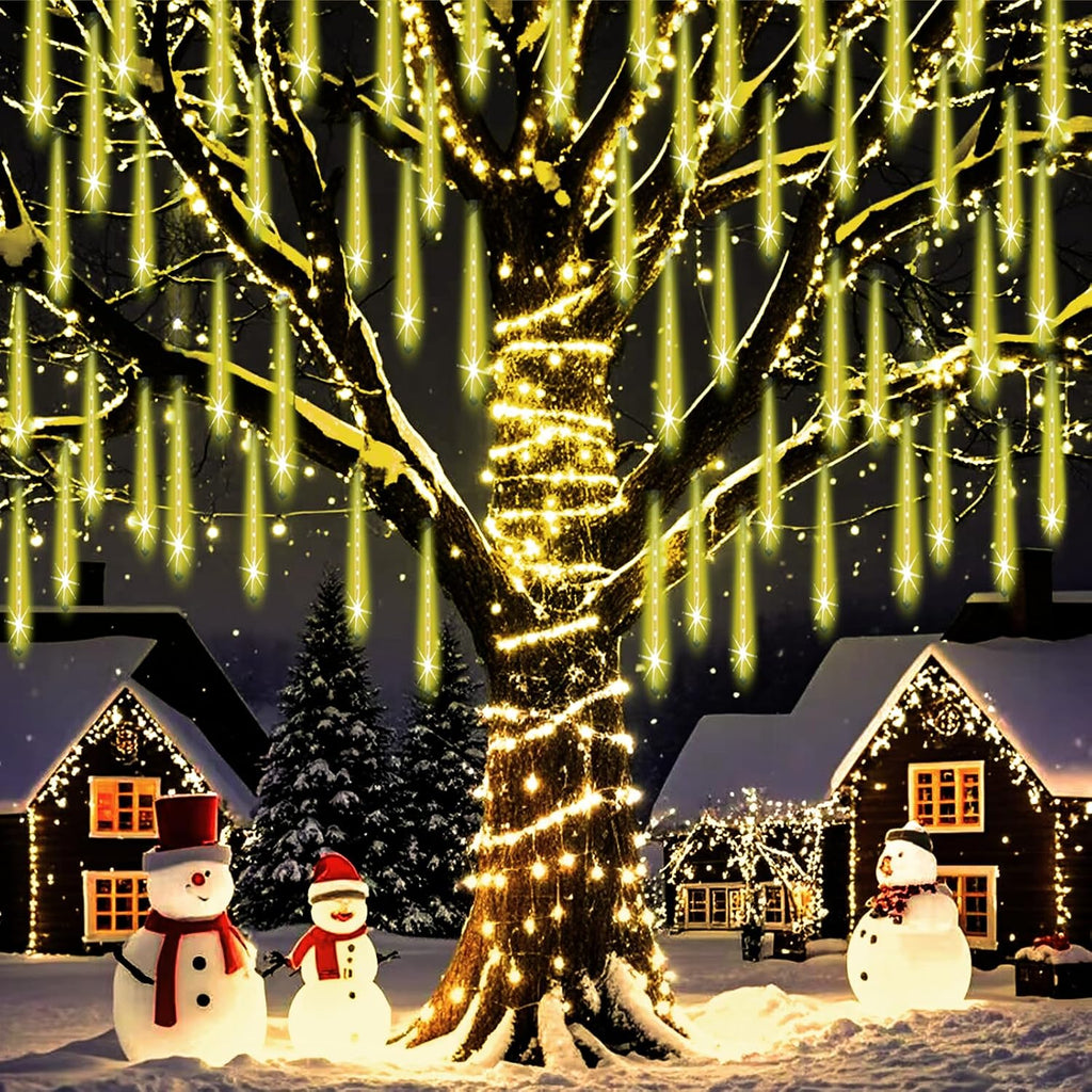 Christmas Lights Outdoor Falling Rain Meteor Shower Lights 12 inch 8 Tube 192 LED Snowfall Icicle Cascading String