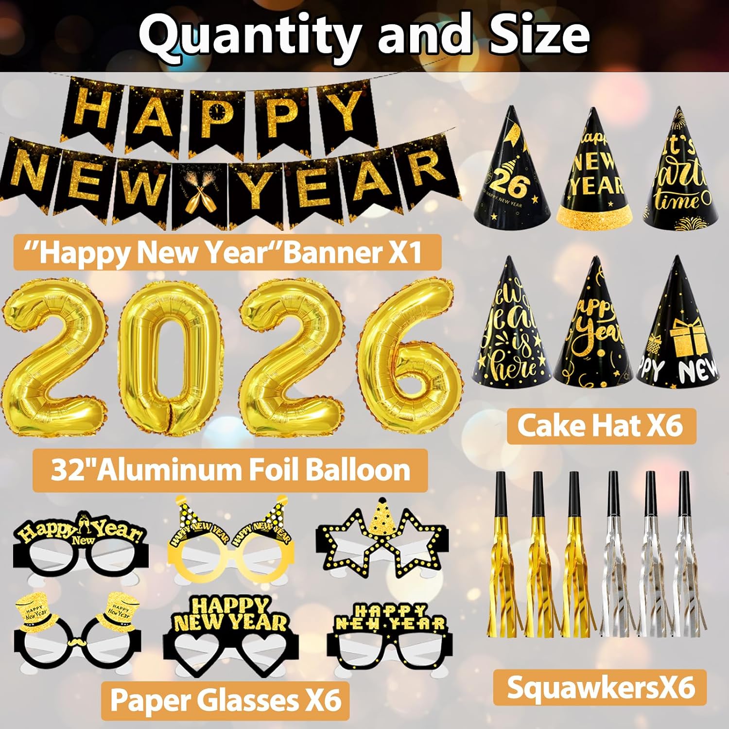 2026 New Years Decorations Set, New Years Eve Party Supplies 2026, "HAPPY NEW YEAR" Banner, "2025" Foil Balloon