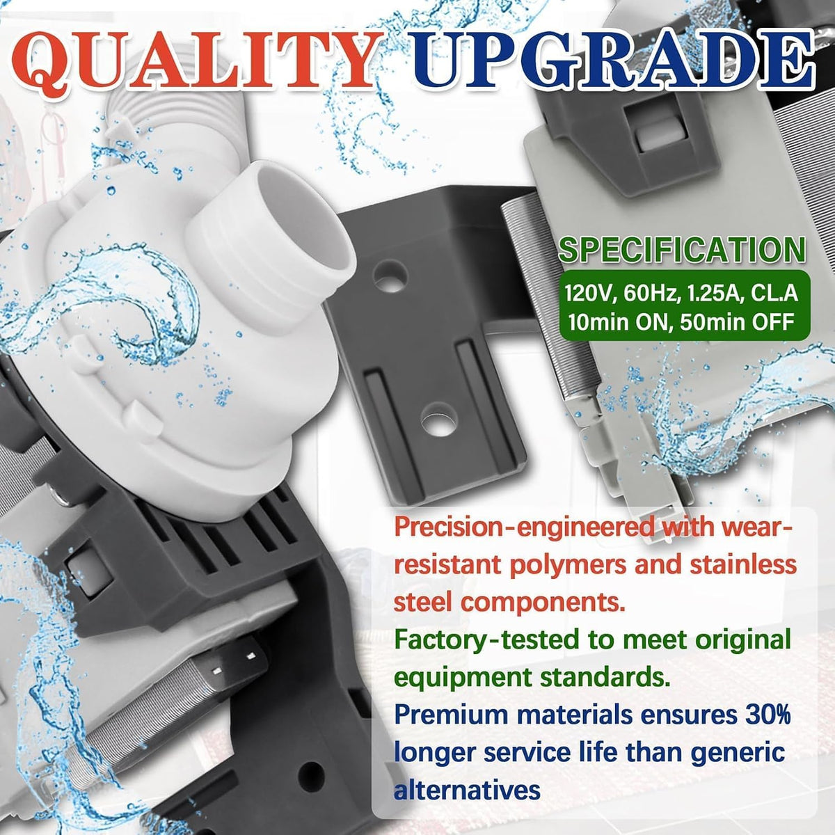 W10581874 WPW10581874 EAP10056668 Washer Drain Pump Replaces AP5949627 3449735 PD00028019 Fit for Whirl-pool May-tag Ken-more Washing Machine MVWB835DW0 MVWB855DC0 MVWC555DW0 WTW8500DR0 11025132410