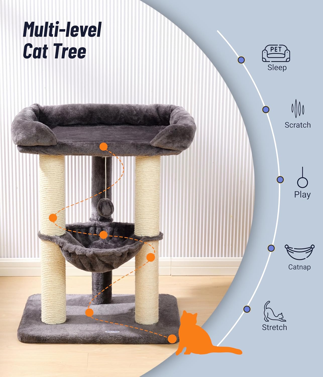28" Cat Tree, Large Bed for Big Cats, Small Cat Tower with Soft Perch for Window Viewing, Stable Cat Tree Tower, Cat