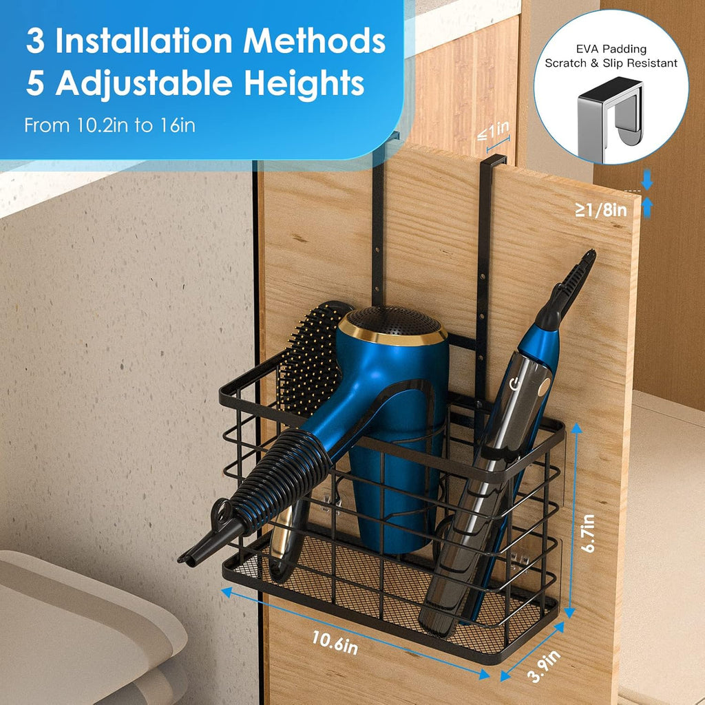 Hair Tool Organizer, Dryer Holder, 3 in 1 Blow Bathroom Organizer Wall Mounted/Cabinet Door for Flat Iron, Curling